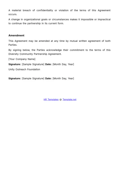 Free Diversity Community Partnership Agreement HR Template to Edit Online