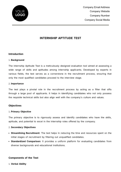 Free Internship Aptitude Test Template HR Template to Edit Online