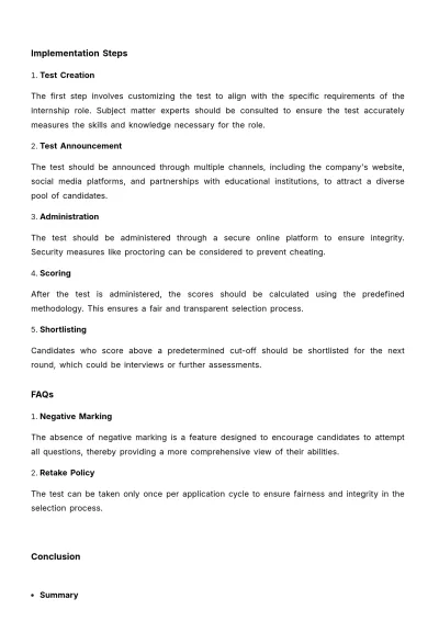 Free Internship Aptitude Test Template HR Template to Edit Online