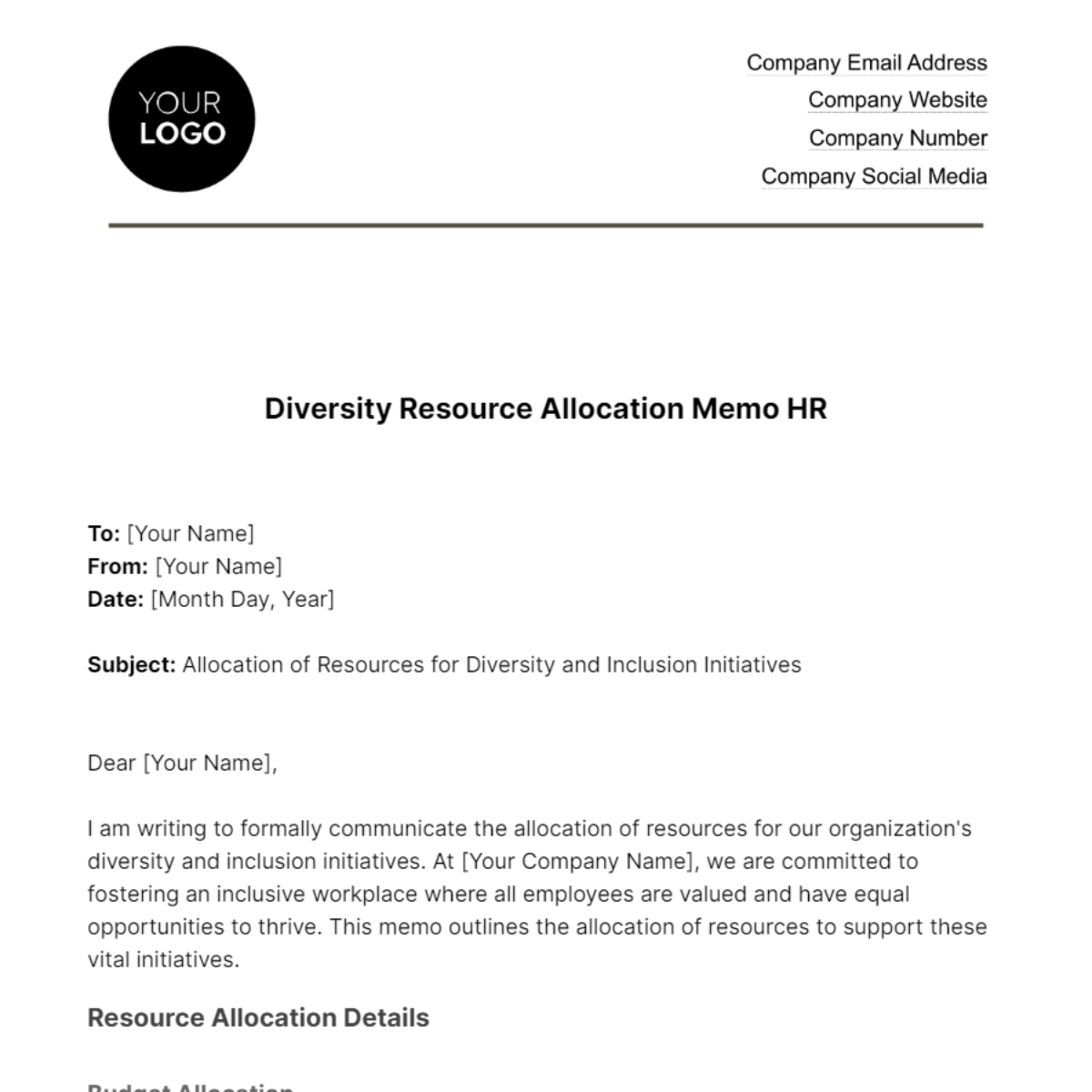 Diversity Resource Allocation Memo HR Template