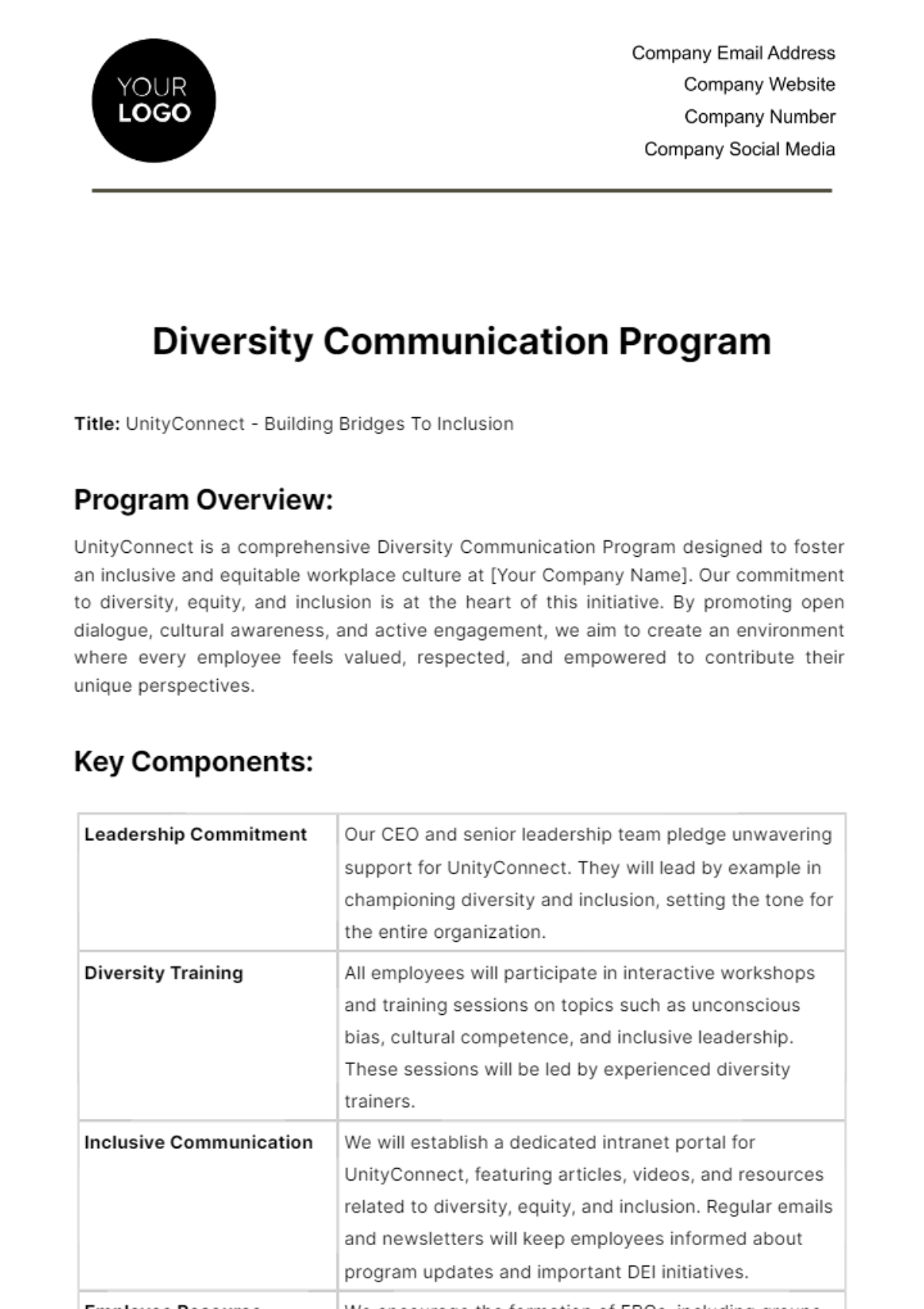 Diversity Communication Program HR Template