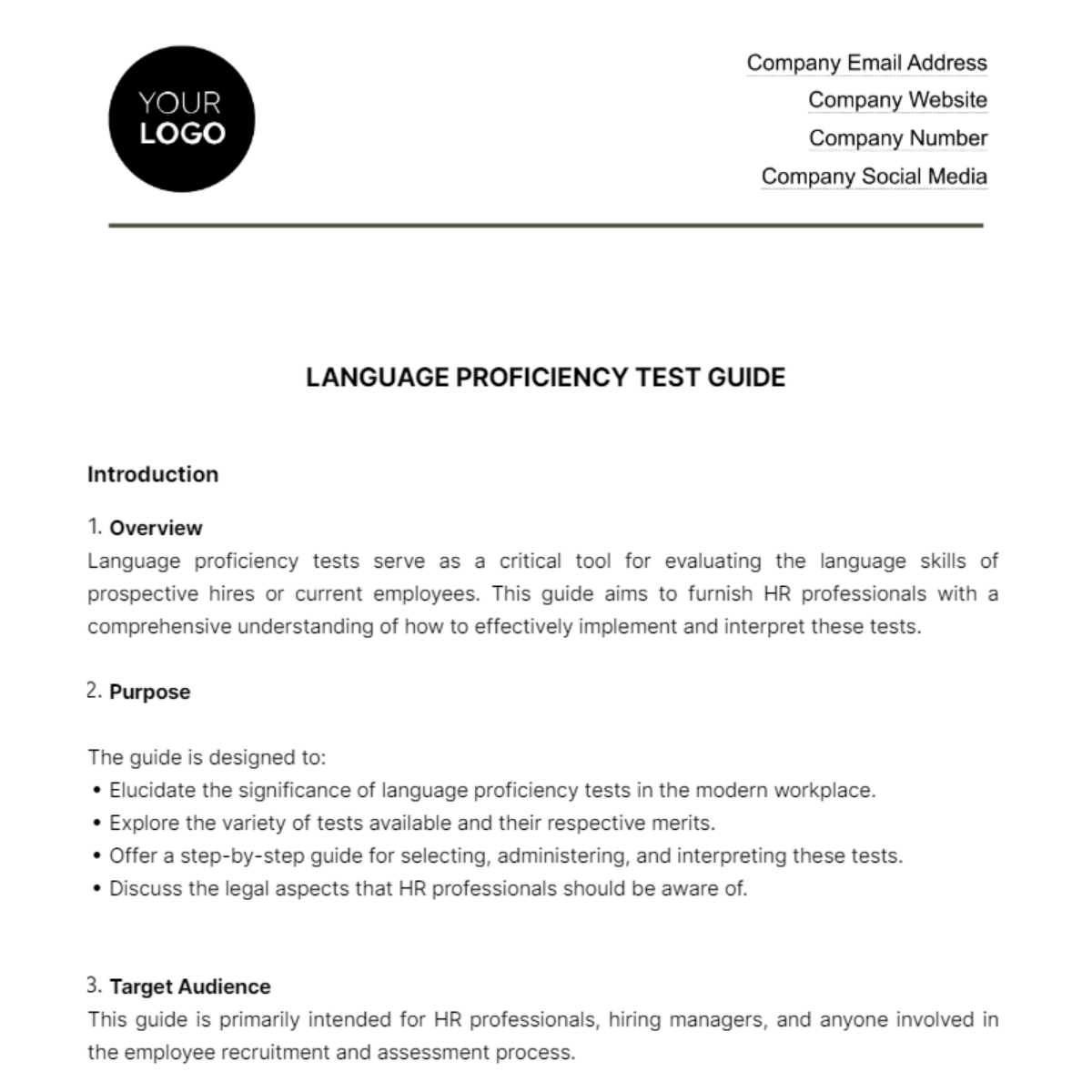 Free Language Proficiency Test Guide HR Template