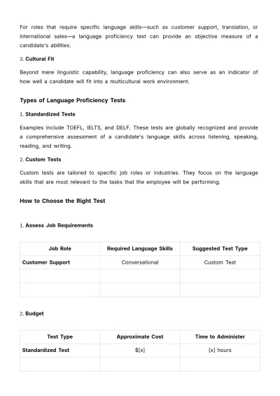 Free Language Proficiency Test Guide HR Template to Edit Online