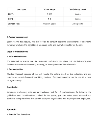 Free Language Proficiency Test Guide HR Template to Edit Online