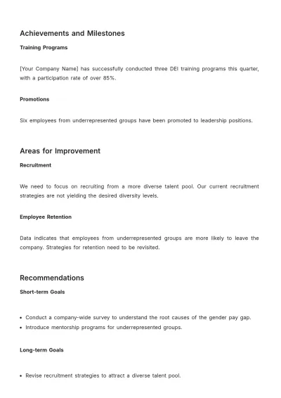 Free Diversity Quarterly Update HR Template to Edit Online