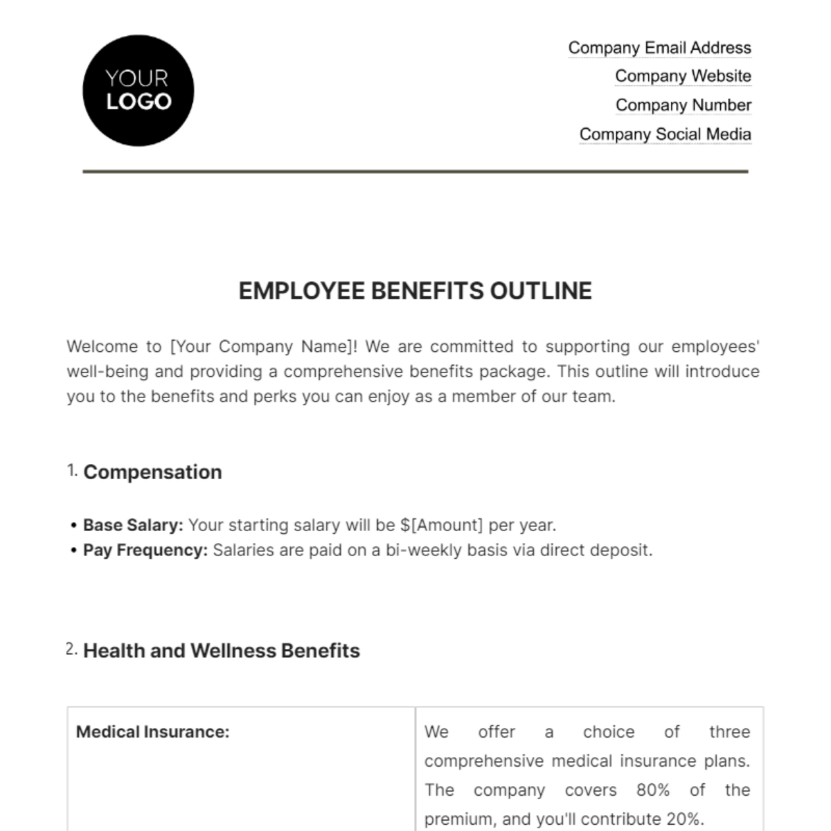 Free Employee Benefits Outline HR Template