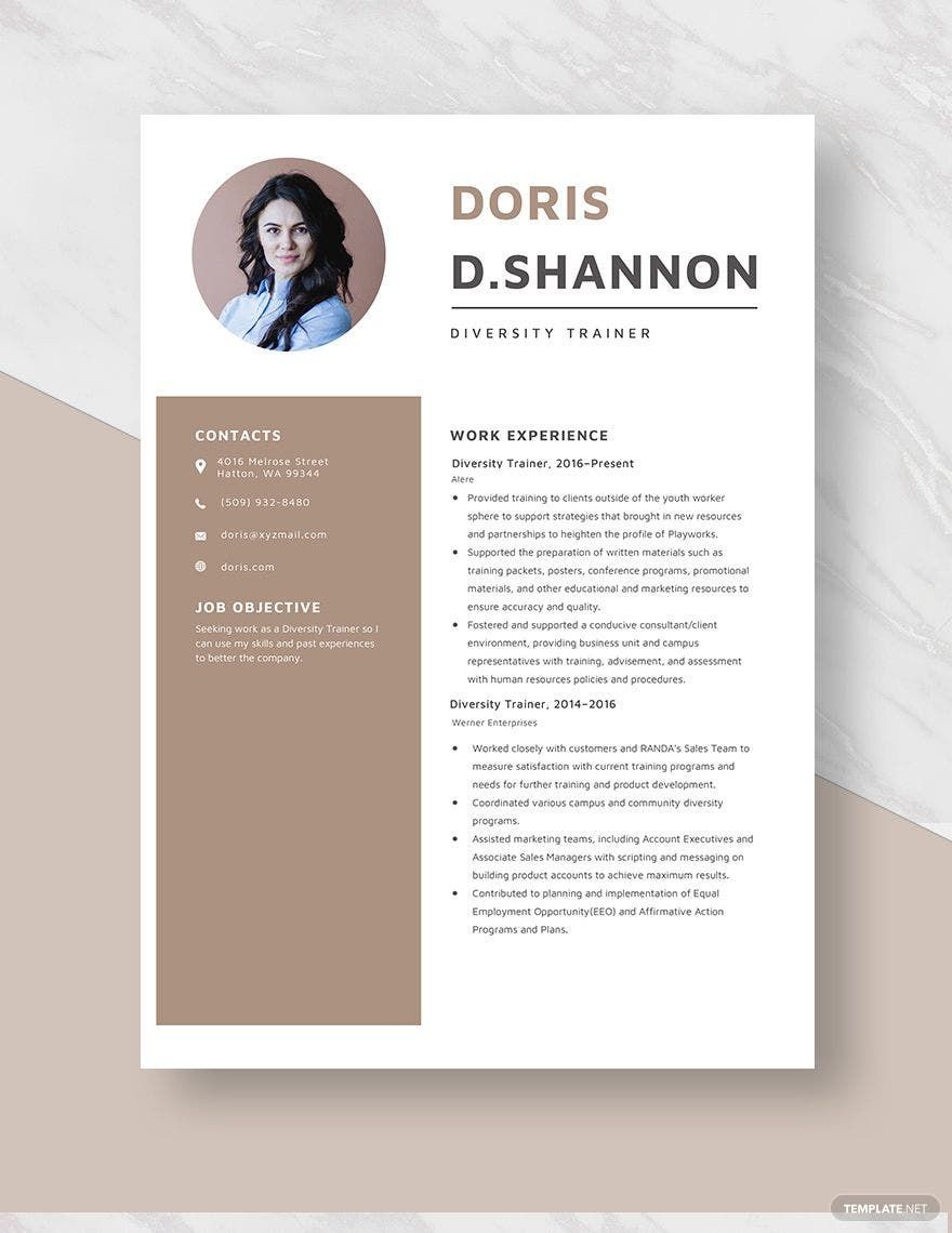 Free Diversity Trainer Resume Template