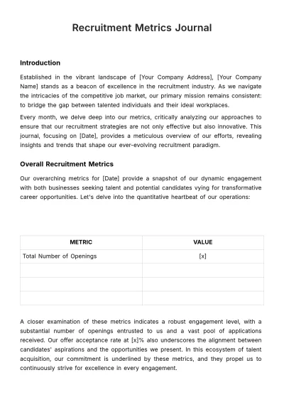 Free Recruitment Metrics Journal HR Template to Edit Online