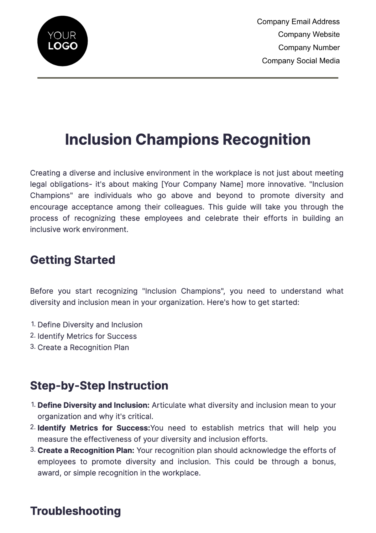 Inclusion Champions Recognition HR Template - Edit Online & Download