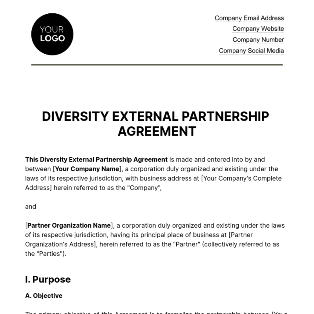 Diversity External Partnership Agreement HR Template - Edit Online & Download