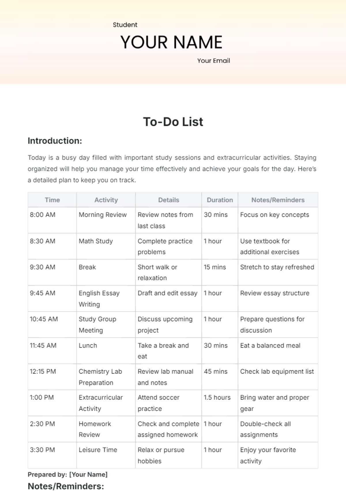 To Do List Template