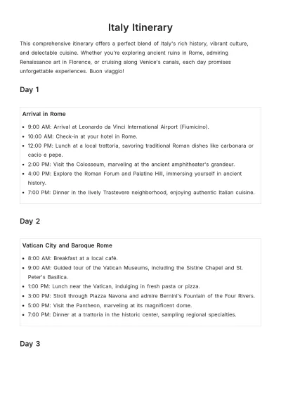 Free Italy Itinerary Template to Edit Online