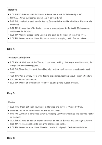 Free Italy Itinerary Template to Edit Online