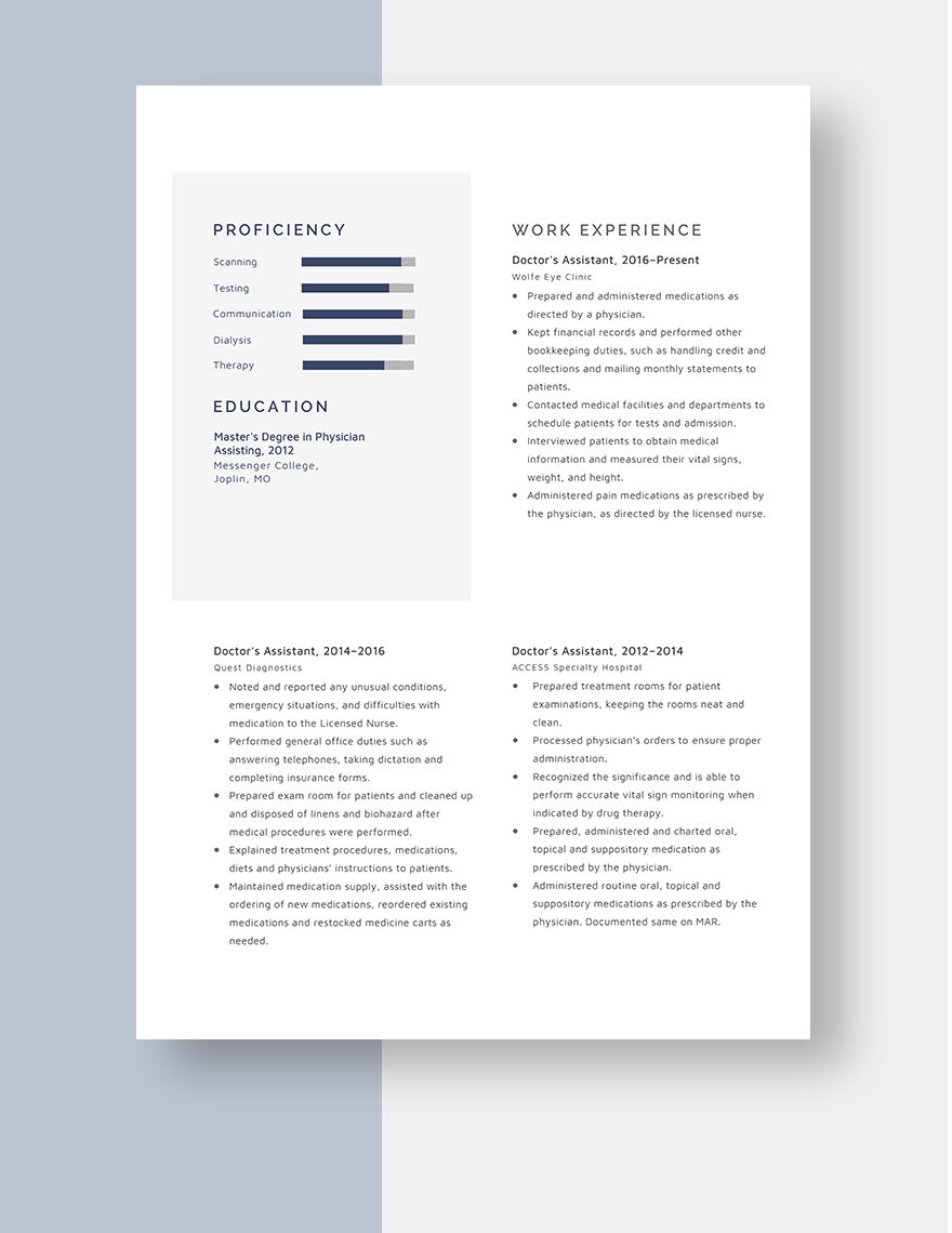 Free Doctor's Assistant Resume - Word, Apple Pages | Template.net