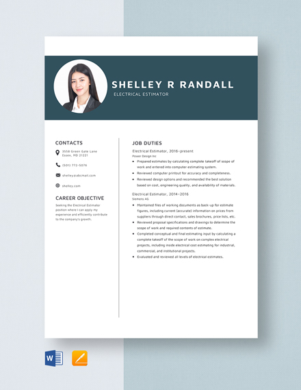 Free Estimator Resume - Download in Word, Apple Pages | Template.net