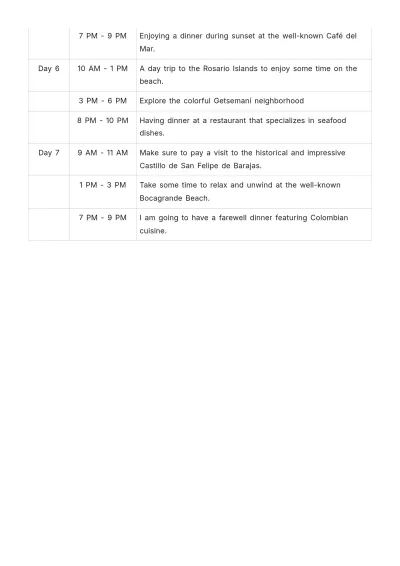 Free Colombia Itinerary Template to Edit Online
