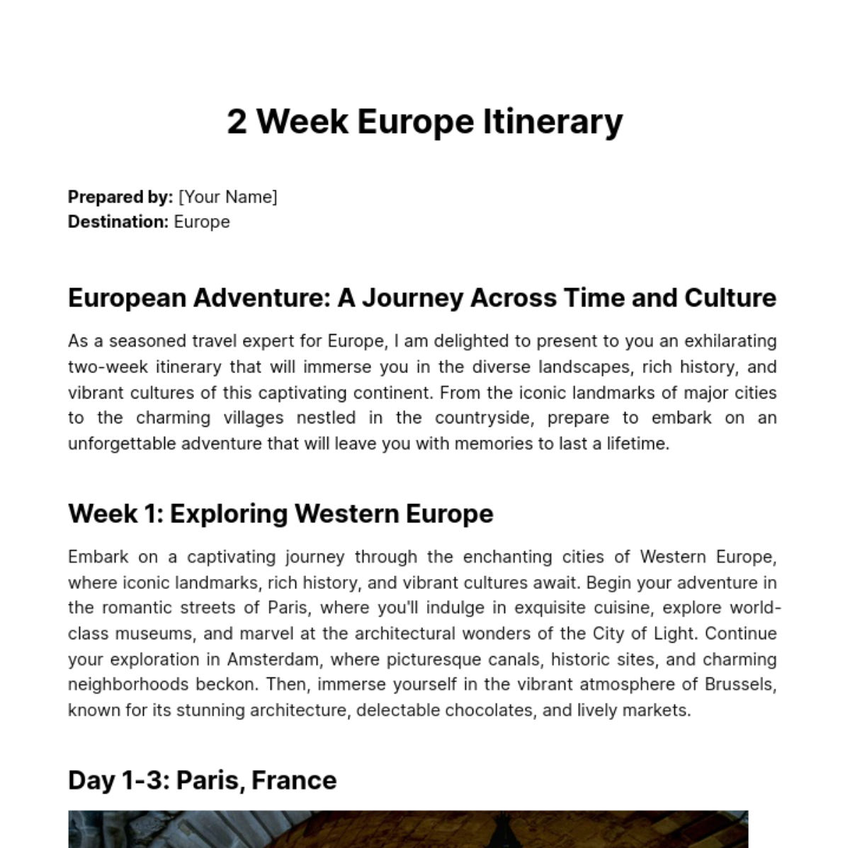 2 Week Europe Itinerary Template