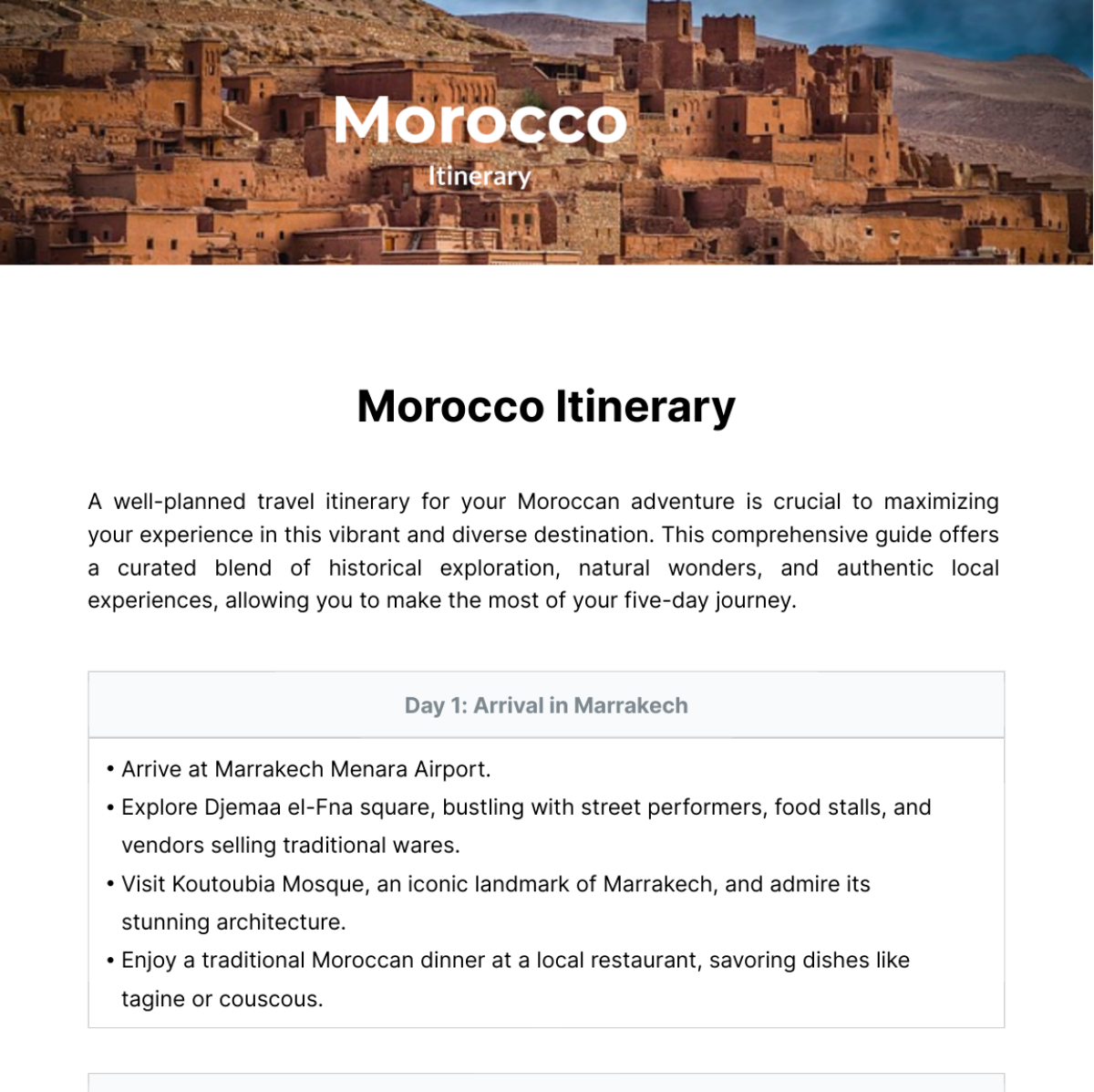 Morocco Itinerary Template