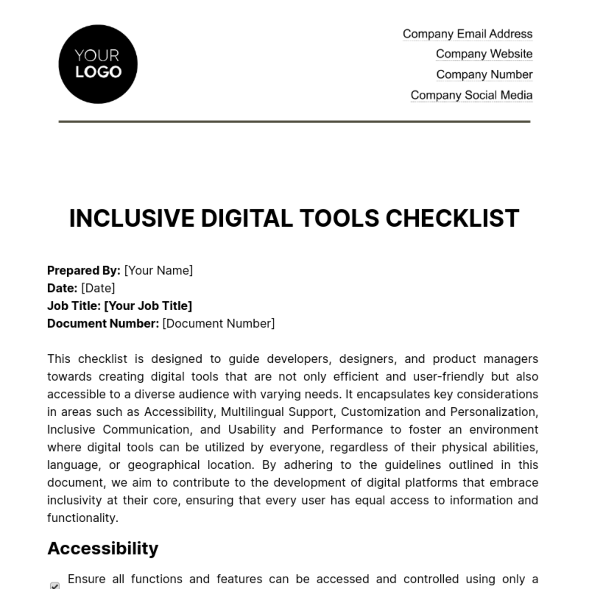 Free Inclusive Digital Tools Checklist HR Template