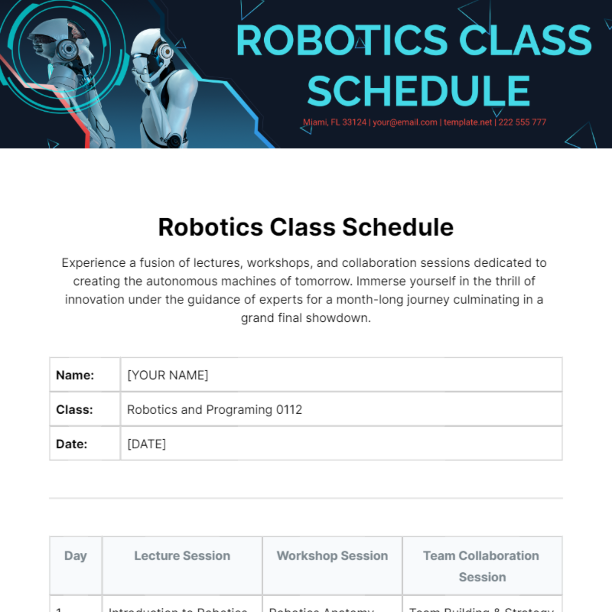 Class Schedule Template - Edit Online & Download