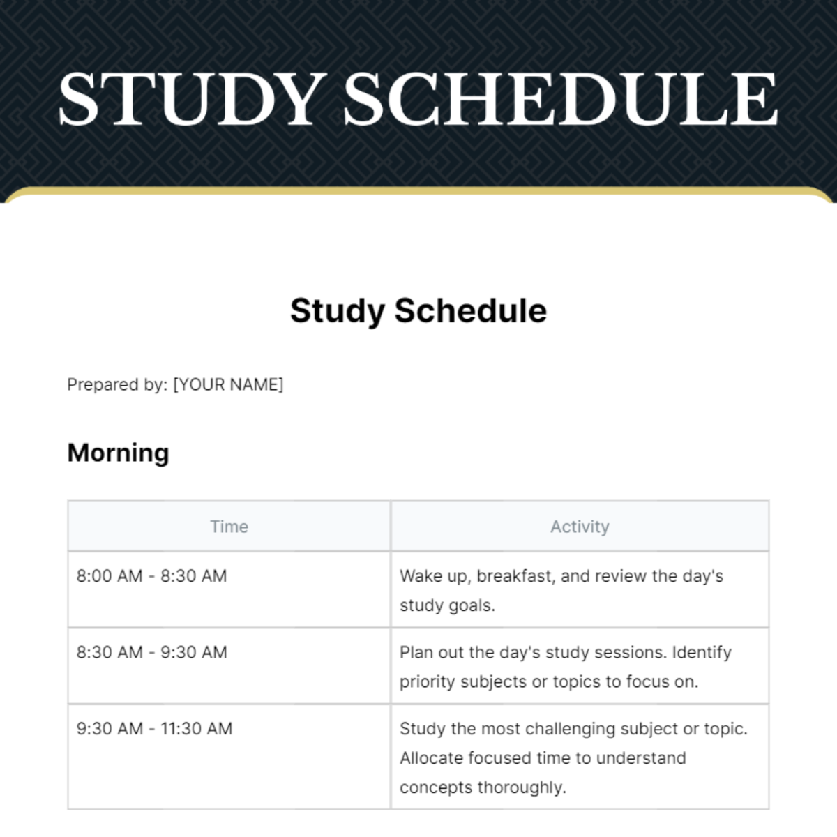 Study Schedule Template - Edit Online & Download