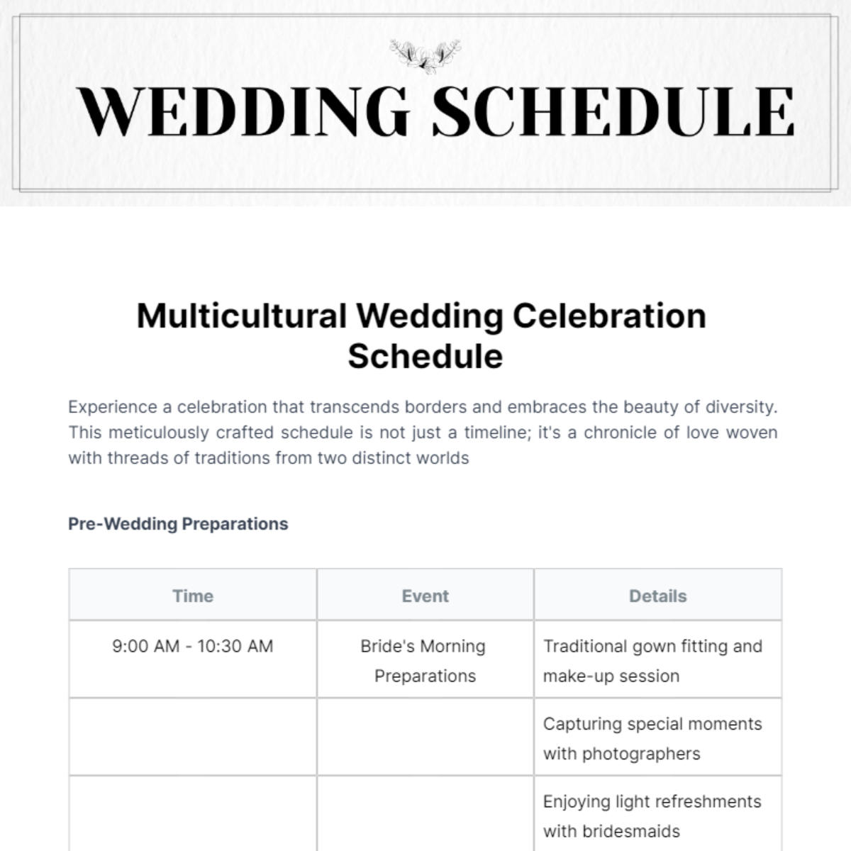 Wedding Schedule Template - Edit Online & Download