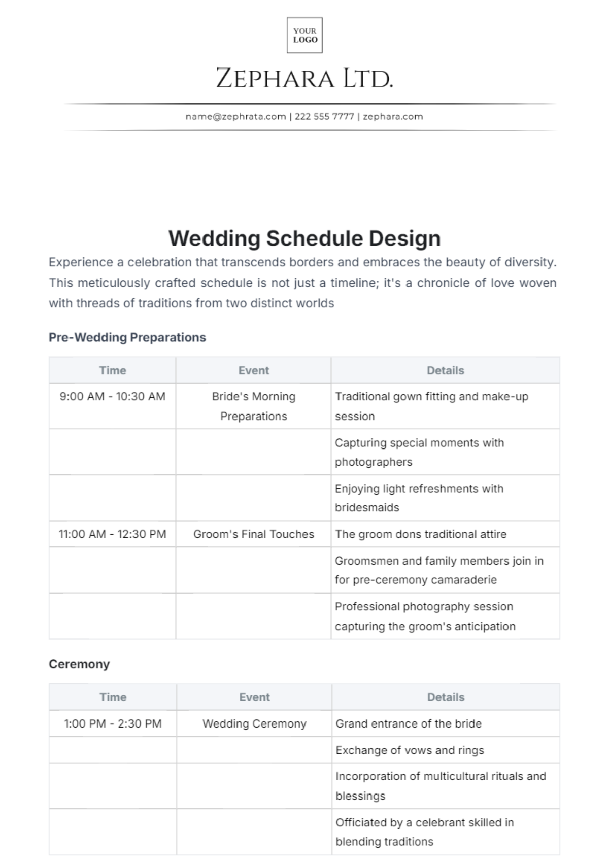 Wedding Schedule Design Template - Edit Online & Download