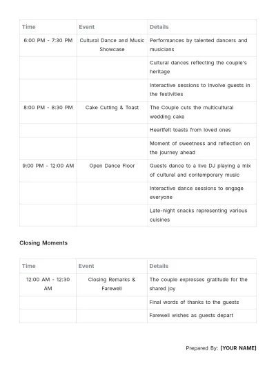 Free Wedding Schedule Design Template to Edit Online