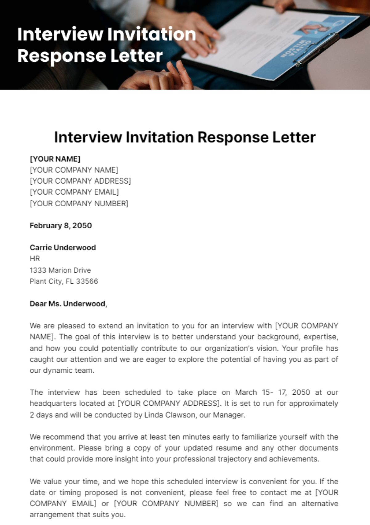 Free Interview Invitation Response Letter Template