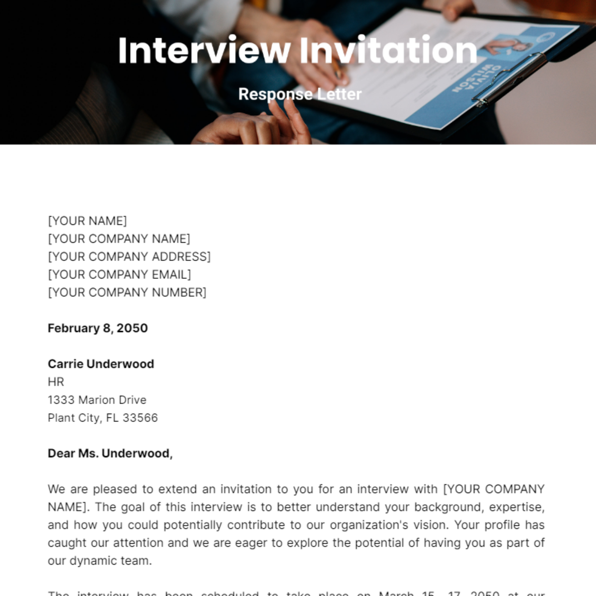 Interview Invitation Response Letter Template