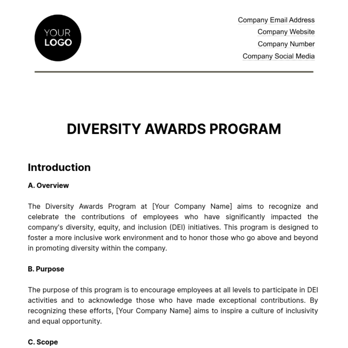 Diversity Awards Program HR Template