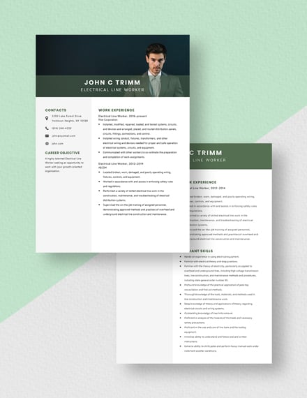 Electrical Line Worker Resume Download