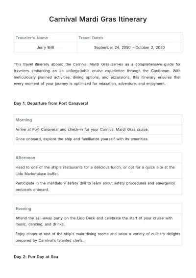 Free Carnival Mardi Gras Itinerary Template to Edit Online