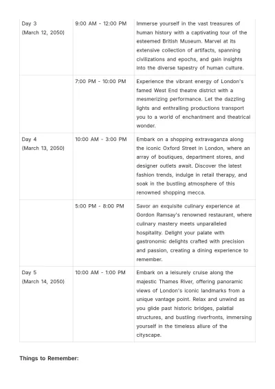 Free London Itinerary Template to Edit Online