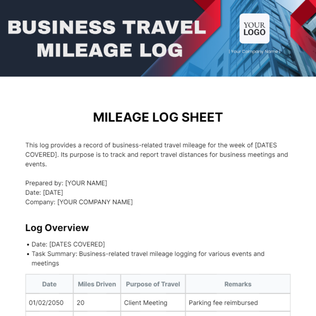 Mileage Log Sheet Template - Edit Online & Download