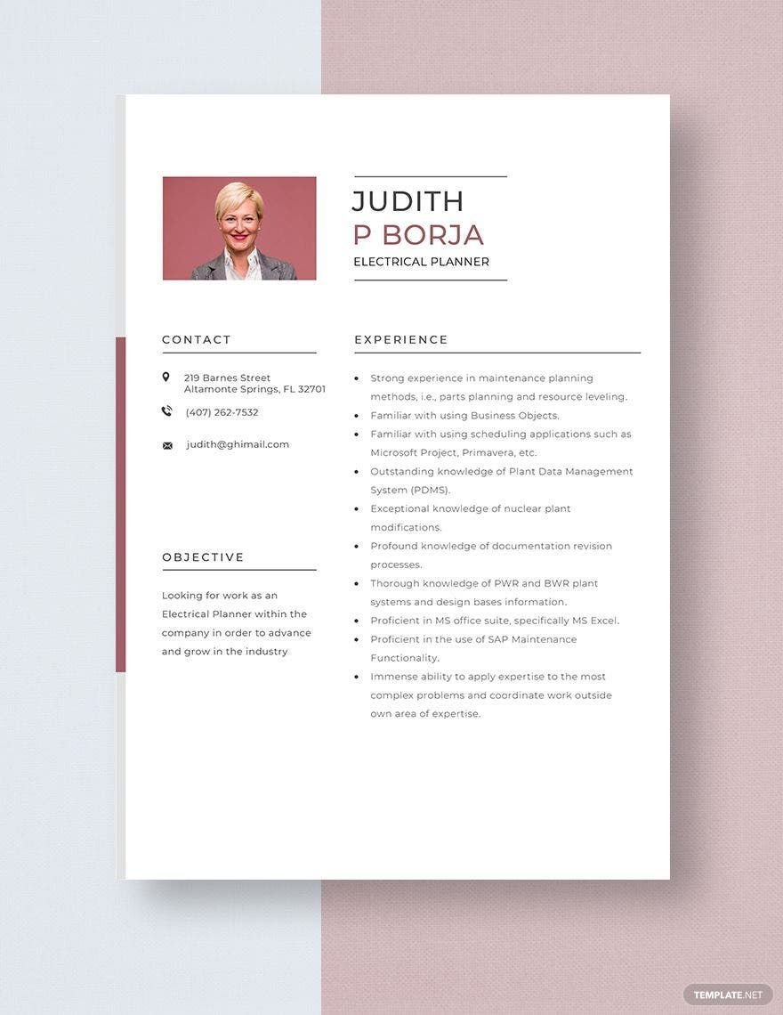 Electrical Planner Resume