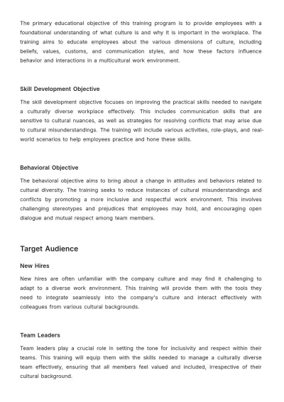 Free Cultural Competence Training Curriculum HR Template to Edit Online
