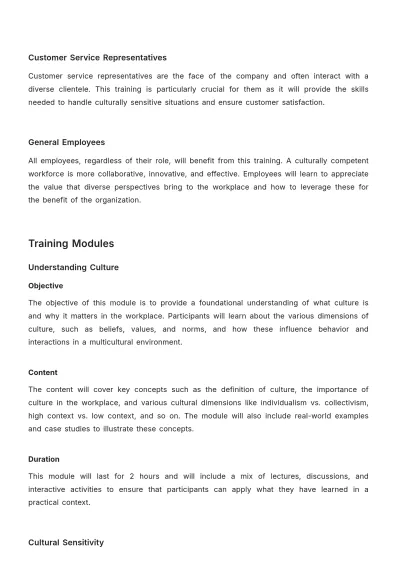Free Cultural Competence Training Curriculum HR Template to Edit Online
