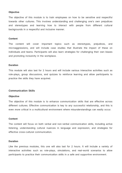 Free Cultural Competence Training Curriculum HR Template to Edit Online