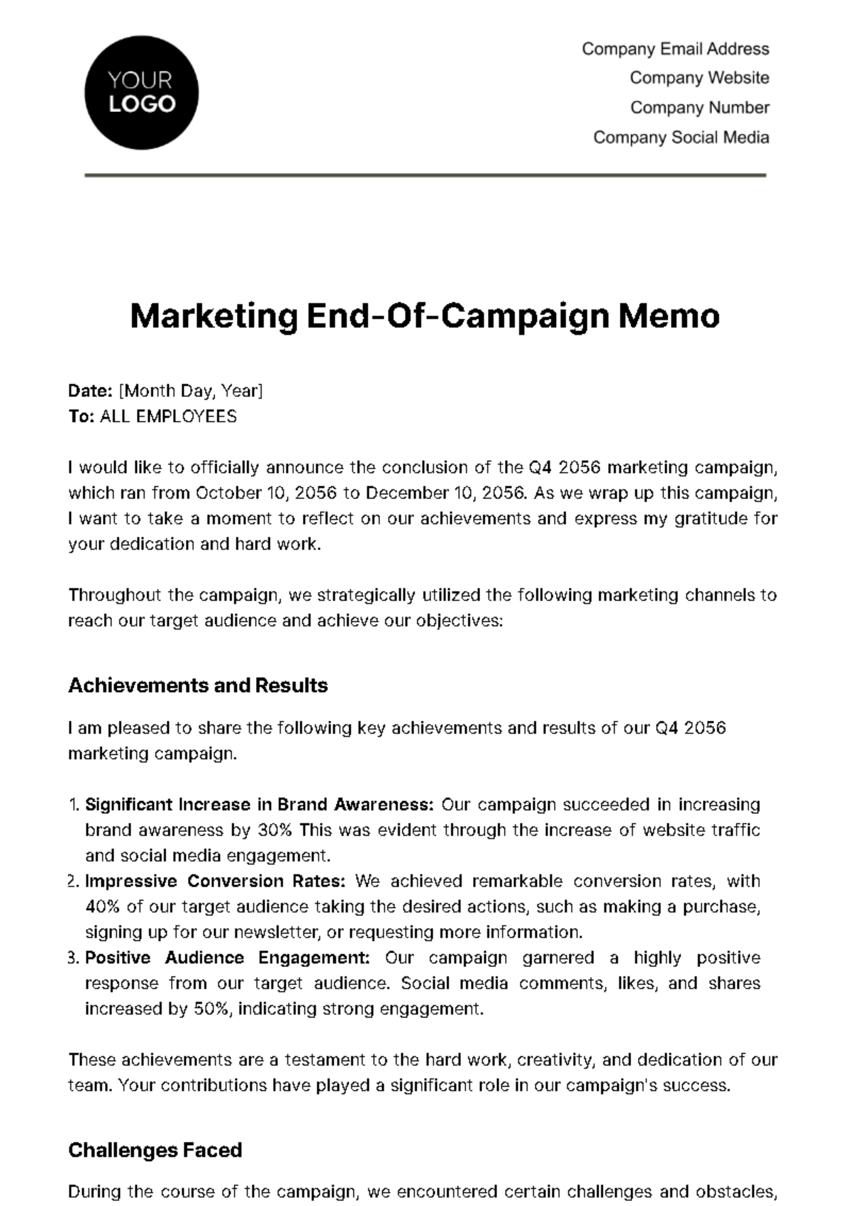 Marketing End of Campaign Memo Template