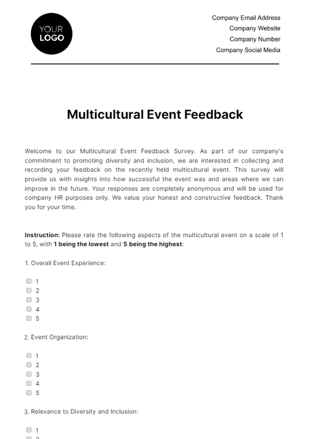 Free Multicultural Event Feedback HR Template