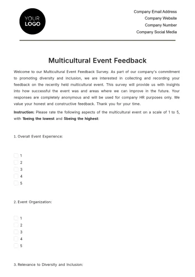 Free Multicultural Event Feedback HR Template to Edit Online