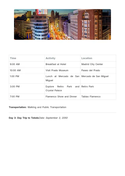 Free Spain Trip Itinerary Template to Edit Online