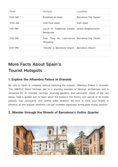 Free Spain Trip Itinerary Template to Edit Online