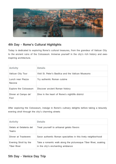 Free Europe Trip Itinerary Template to Edit Online