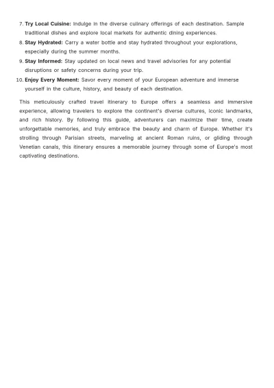 Free Europe Trip Itinerary Template to Edit Online