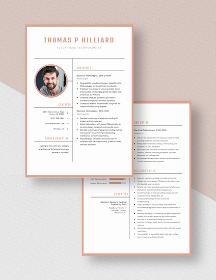 Electrical Technologist Resume Download