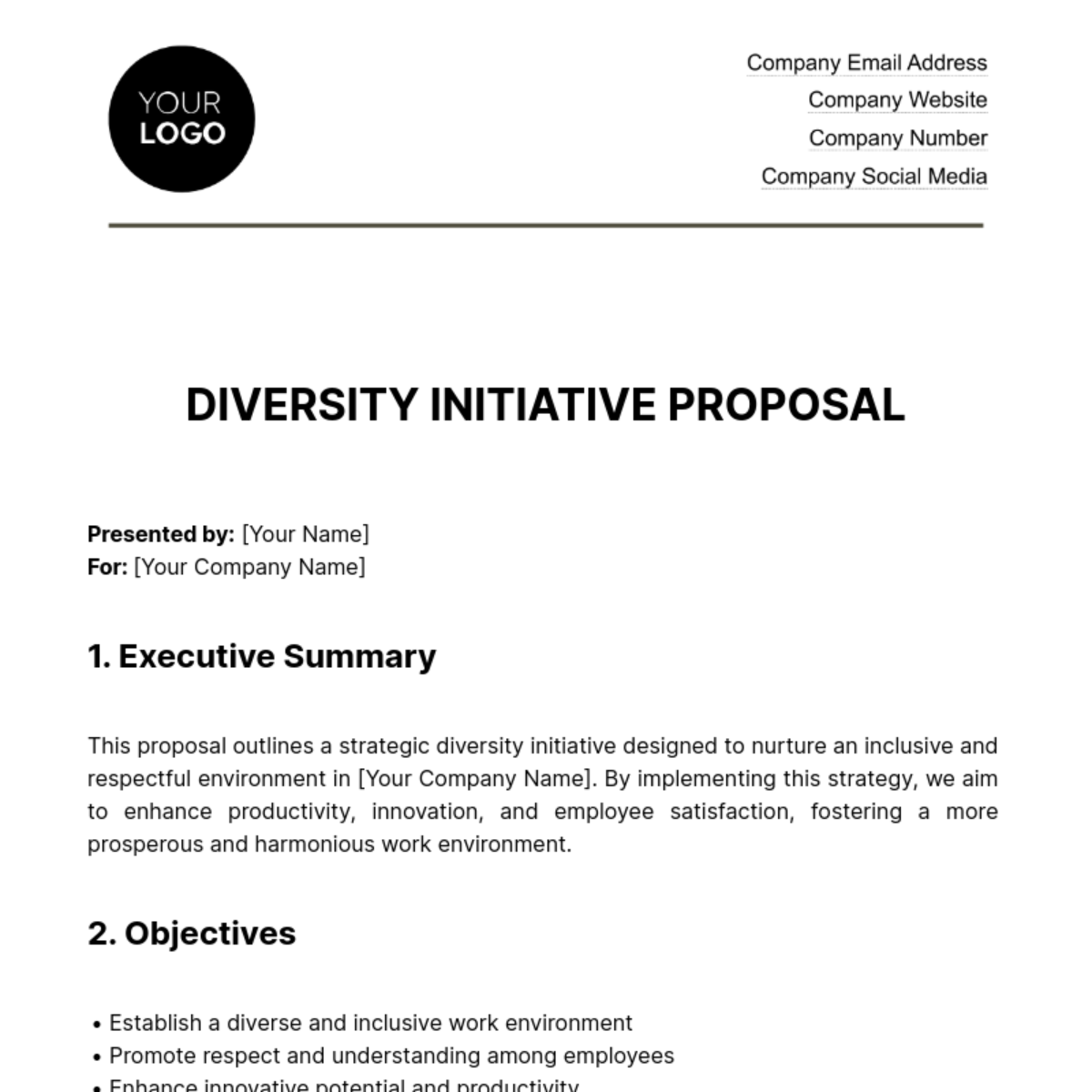 Diversity Initiative Proposal HR Template