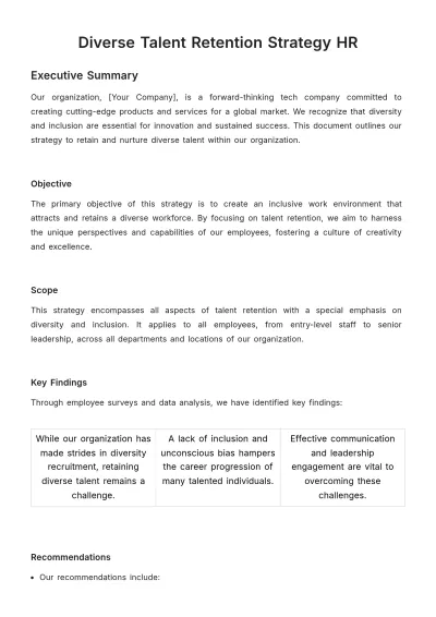 Free Diverse Talent Retention Strategy HR Template to Edit Online