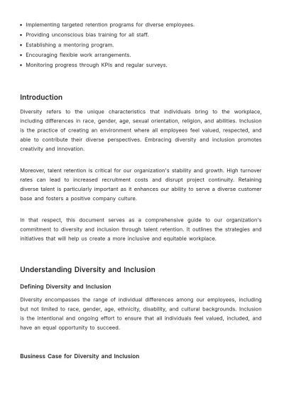 Free Diverse Talent Retention Strategy HR Template to Edit Online
